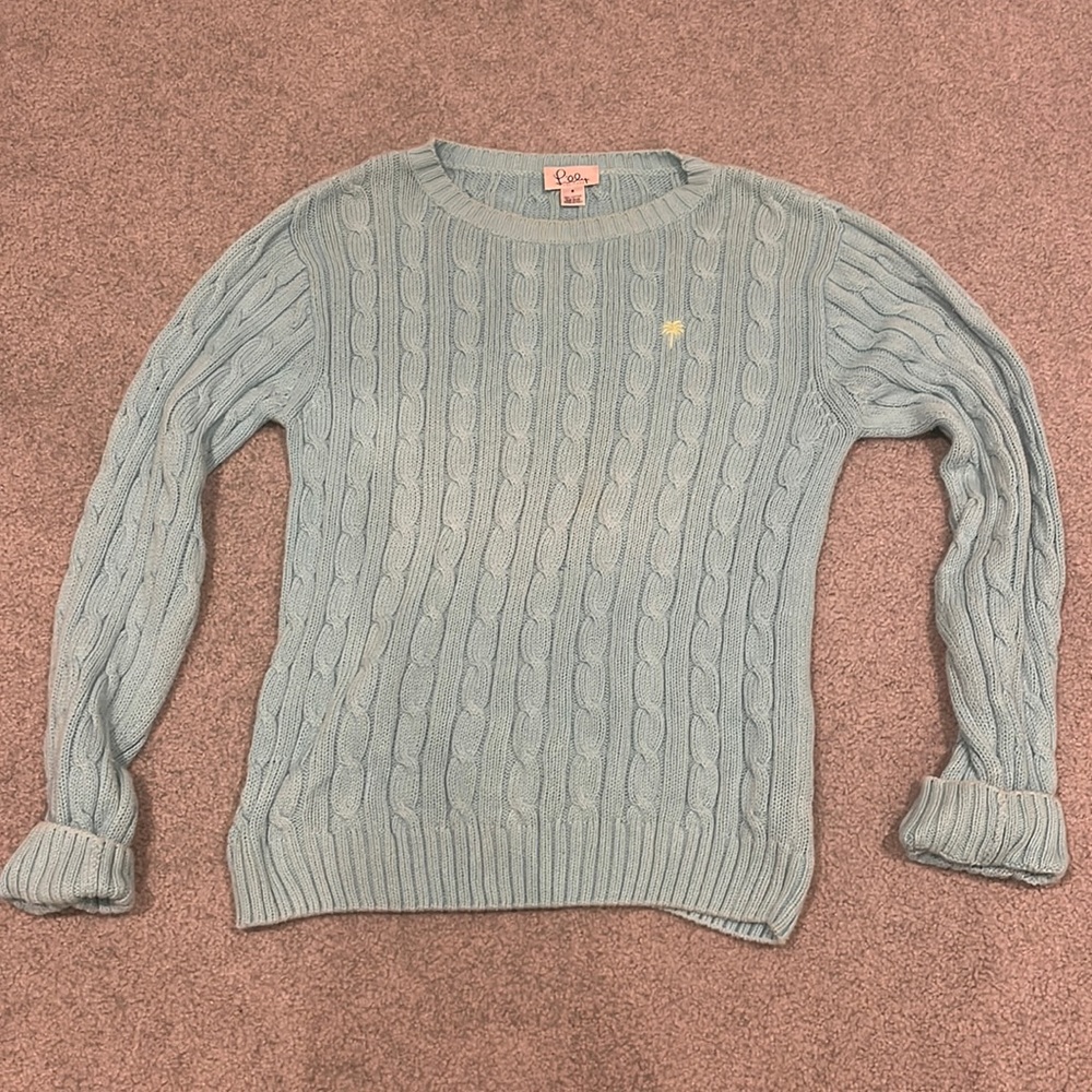 Lilly Pulitzer Cable Knit Sweater with Green Palm Tree